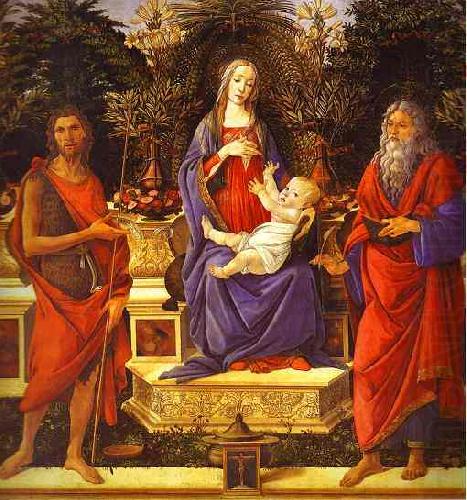 Virgin and Child Enthroned between Saint John the Baptist and Saint John the Evangelist, Sandro Botticelli